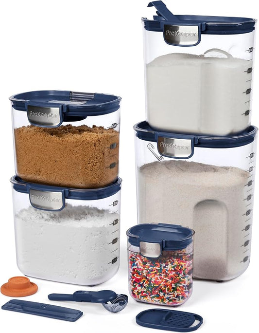 ProKeeper+ Airtight Food Storage Container Set – Clear Plastic Flour and Sugar Canister Set with Magnetic Accessories for Kitchen Organization (Navy, 9-Piece) by Unknown