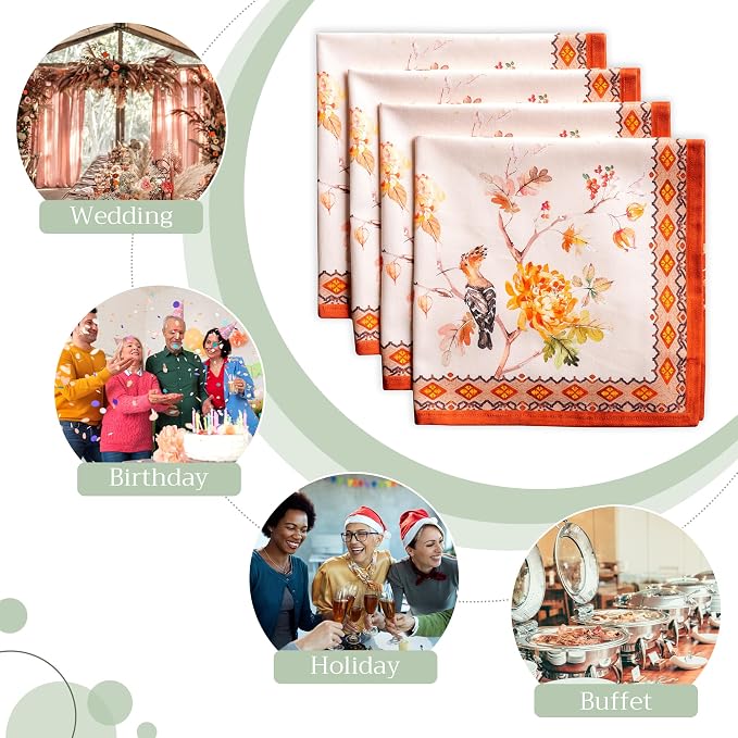 Maison d' Hermine Cloth Napkins Set of 4 Reusable 100% Cotton (20" x 20") | Everyday Square Napkins Cloth Washable Dinner Wedding Restaurant Hotel Kitchen Thanksgiving Christmas - Kelim - Prairie - Image 6