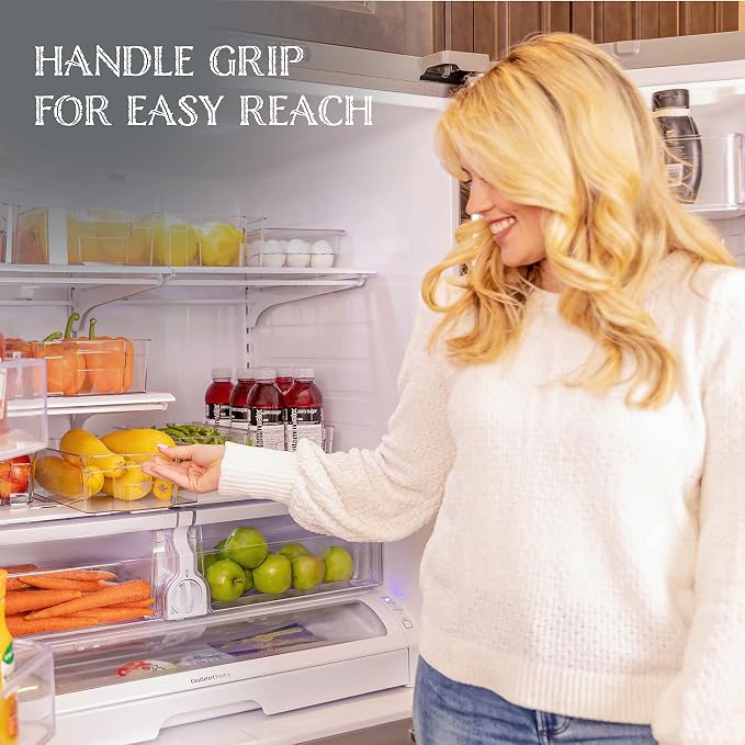 Oizeir Refrigerator Organizer Bins - Clear Plastic, Stackable, Narrow and Wide Bin Sizes, Egg Tray with Lid. Great Storage for Fridge, Cabinets, Countertops and Pantry. (Set of 12) - Image 5