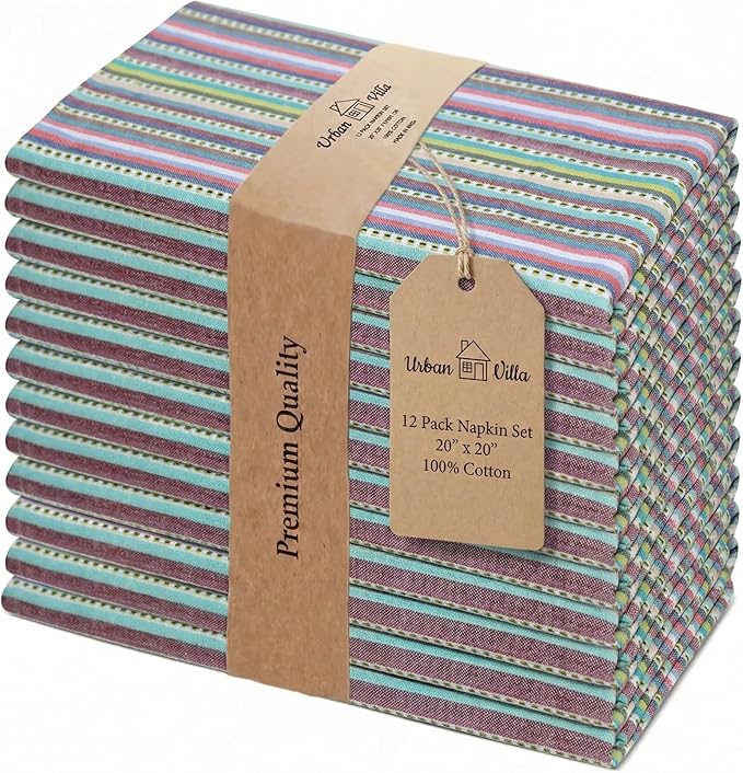 Urban Villa Cloth Napkins Cotton 20x20 (Set of 12) Multi Blue by CottonTrends