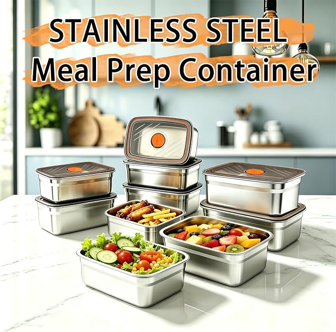 10 Pack 63oz Stainless Steel Food Storage Containers with Lids | BPA Free Leak Proof Metal Meal Prep Reusable Lunch Bento Boxes Women Kids for Gym, Picnic, Office, Outside, Dishwasher Safe - Image 7