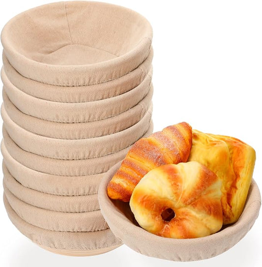 Patelai 10Pcs Banneton Bread Proofing Basket Banneton Baskets Bulk,8 Inch | Round Sourdough Proofing Basket with Liners and Scrapers for Home Making Bread Bakers Baking by Patelai