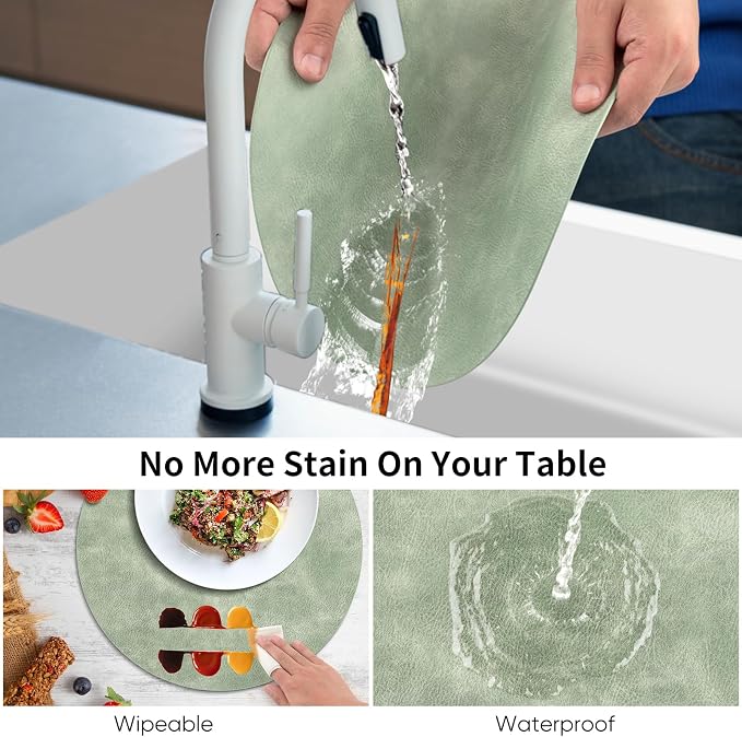 ADRIMER Placemats, Heat Resistant Round Placemats Set of 12 Washable, Waterproof Table Mats, Wipeable Faux Leather Place Mats for Kitchen, Dining Room, Green - Image 5
