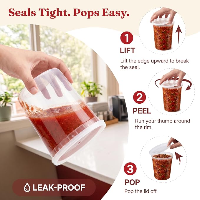32oz Deli Containers with Lids (40 Sets/80 Pcs) Quart Plastic Containers with lids, BPA-Free Microwave Freezer Safe Bowl, Leakproof Food Prep Containers for Leftover Food Storage &To-Go - Image 3