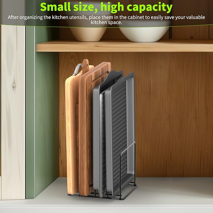 Kitchen Organizer Rack - 4-Slot Heavy-Duty Holder for Cutting Boards,Cookware – Rust-Resistant, Space-Saving Design with Non-Slip Feet for Countertop and Cabinet Storage (1 Pack) - Image 8
