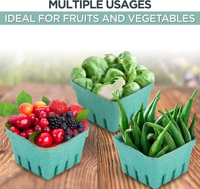 FMP Brands 44 Pack Pint Green Molded Pulp Fiber Berry Basket Produce Vented Container for Fruit and Vegetable, Farmer Market, Grocery Stores and Backyard Party - Image 4