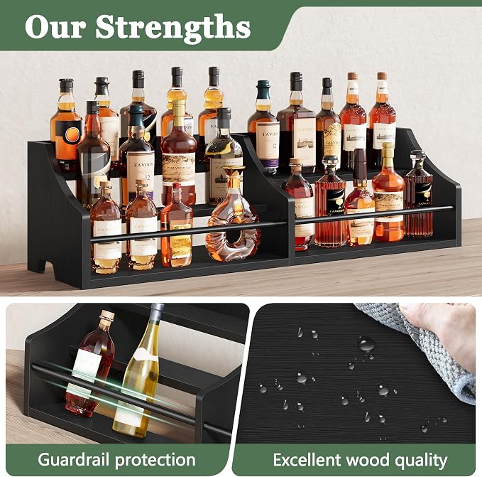 FAVOOSTY 5 Tier Countertop Liquor Bottle Display Shelf Organizer, Retro Tabletop Wine Rack Stand, Multi-Purpose Storage Holder for Whiskey, Spirits, Coffee Syrup, Mini Home Bar & Liquor Cabinet,Black - Image 2