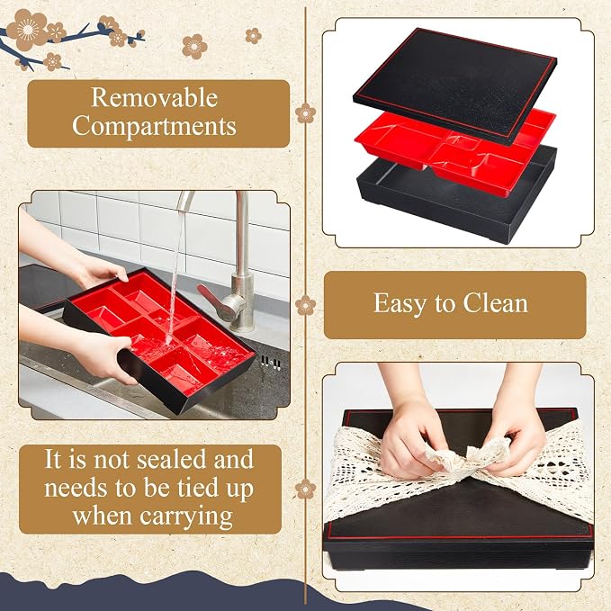 Teenyyou 1 Pcs One Layer Japanese Bento Box 12 x 9.5 x 2.2 Inch Divided Bento Box Adult Japanese Lunch Container with Greaseproof for Sushi Home Office Restaurant Gift - Image 3