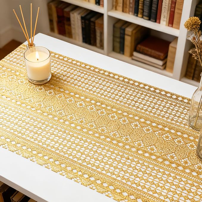 Drawer and Shelf Liner - Gold Geometric Lace Pattern,Non Adhesive | Non Slip Waterproof Easy-Clean Shelf Liner for Kitchen Cabinet, Bathroom, Pantry Storage Drawers, 17 in x 30 Ft - Image 5