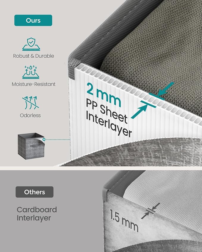 SONGMICS Storage Cubes, 10.2 x 10.2 x 11 Inches Non-Woven Fabric Bins with Double Handles, Set of 10, Closet Organizers for Shelves, Foldable, for Clothes, Cattail Gray UROB126G01 - Image 3