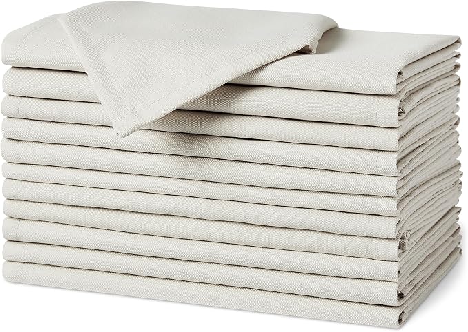 Amazon Basics Reusable Stain and Wrinkle Resistant Cloth Napkins, 17 x 17 inches, White, 12-Pack by AmazonBasics
