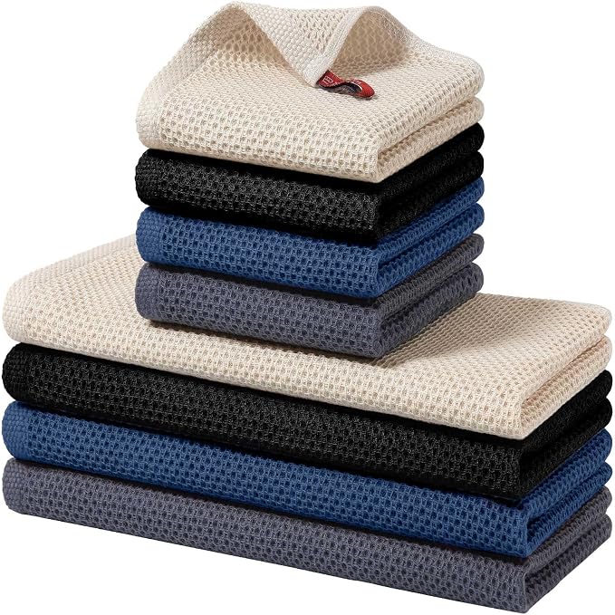 Homaxy 8 Pack 100% Cotton Kitchen Towels and Dishcloths Set, Multicolor | 12 x 12 Inches and 13 x 28 Inches Kitchen Towels Set, Ultra Soft Absorbent Dish Cloths for Washing Dishes by Homaxy