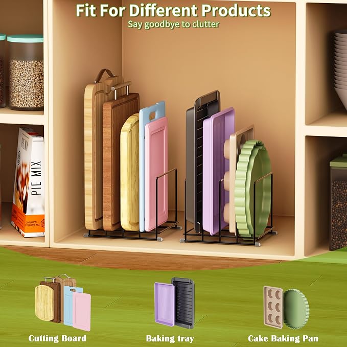 Cutting Board Organizer-1.6in Wide Kitchen Cutting Board Holder Stand for Pan,Baking Sheets,Cookie Sheets with 4 Slots,Baking Sheet Oragnizer(2PC-Large) - Image 5