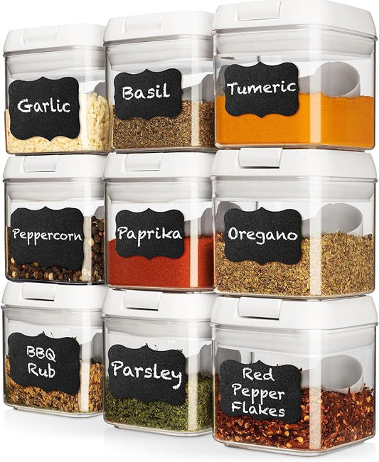 Shazo 9 PC Airtight Food Storage Containers - BPA Free Clear Plastic Snack & Spice Containers with Easy Lock Lids - Kitchen and Pantry Organization for Herbs, Coffee, Tea - 0.5L / 2.1 Cups by Shazo