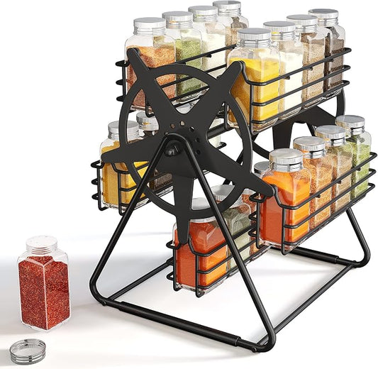 SNTD Rotating Spice Rack Organizer for Large Cabinets Kitchen Countertop with Thicken Spice Jars and Labels, Spinning Like Ferris-Wheel, Metal (M) by SNTD