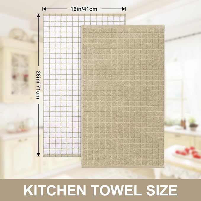 Homaxy Large Premium Cotton Kitchen Towels 16"x 28", 4 Pack, Tan | Natural Ring Spun 390 GSM Dish Towels, Super Absorbent Terry Kitchen Hand Towels, Soft Tea Towels with Hanging Loop - Image 5