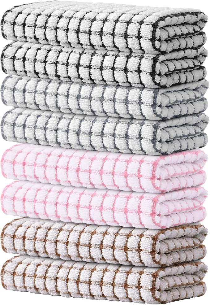 Kitinjoy Cotton 8 Pack Terry Kitchen Towels, Mix Color | 16 x 25 Inches Super Soft and Absorbent Dish Towels, Quick Drying hand towels for kitchen Drying by Kitinjoy