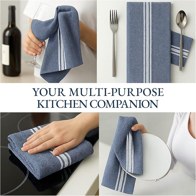 Lane Linen Kitchen Towel Set, 6 Pack 100% Cotton Hand Towels for Kitchen, Dish Towels for Drying Dishes, Lint Free, 14"x25", Good for Cleaning Windows, Ceramic Surface, Glass Stovetops - Blue Chambray - Image 8