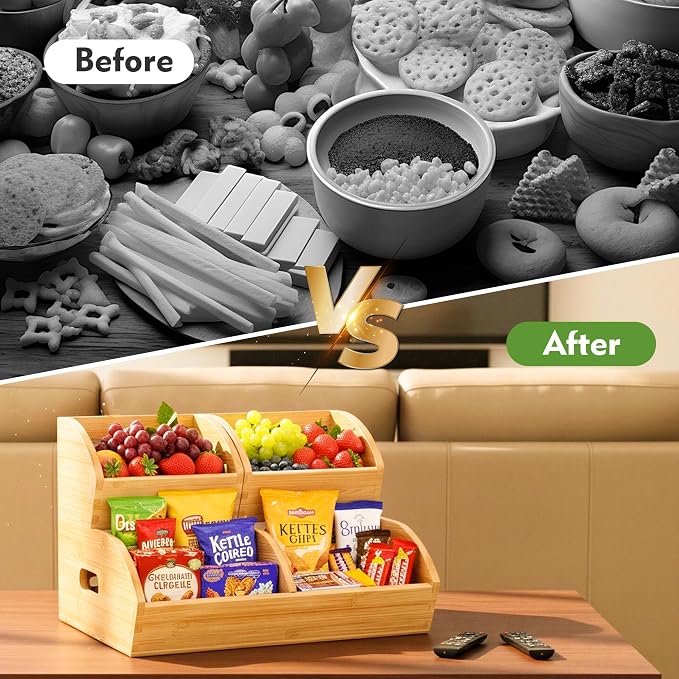 Stackable Bamboo Produce Storage Bin with Ventilation & Handles | 3 Pack, Natural Bamboo Finish, Stores Potato, Onion, Bread, Veggies & Fruits, Ideal For Kitchen Pantry & Home Cabinet Storage - Image 6