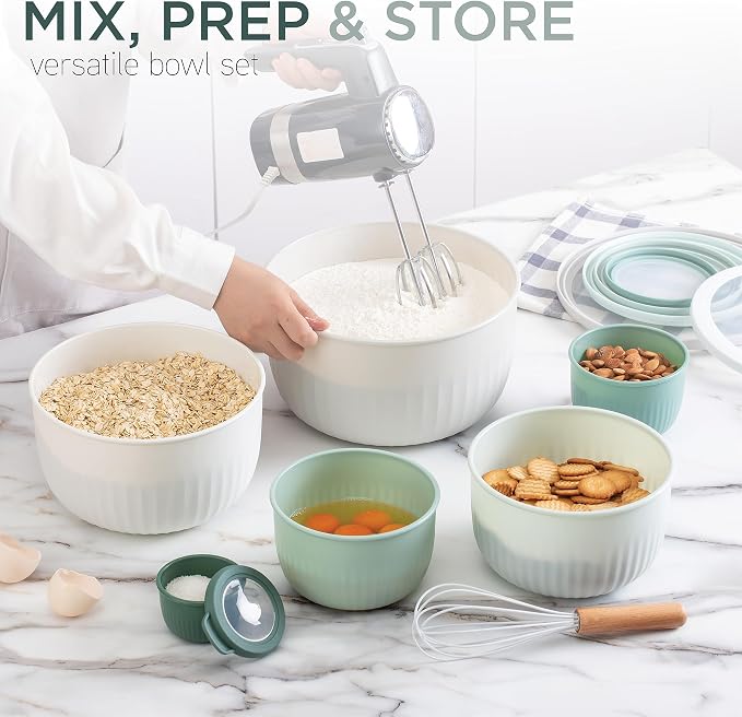 COOK WITH COLOR Prep Bowls with Lids- Wide and Deep Nesting Plastic Small Mixing Bowl Set with Lids, 12 Piece Set - Deep Bowls, Green - Image 2