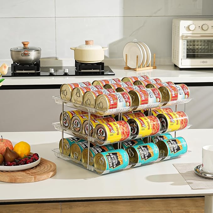 Can Organizer for Pantry, Stacking Can Storage Organizer Hold 36 Cans | Automatic Rolling Can Rack for Fridge, 3Tire 3 Columns Can Holder, Canned Goods Organizer - Image 4
