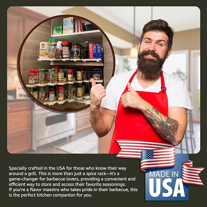 Combo Spice Rack Drawer - Pull Out Pantry Organizers and Storage - Kitchen Cabinet Organizer - Seasoning Sliding Caddy - Made in USA (5.75" W x 9.25" H x 10.60" D, Assembled) - Image 7