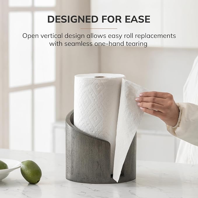 Anji Mountain Wooden Paper Towel Holder with Metal Holder, Holder Stand for Kitchen Roll Organizer & Kitchen Dining Table Home Décor, Countertop Fits Jumbo & Mega Rolls - Greige/Nickel, Classic - Image 5