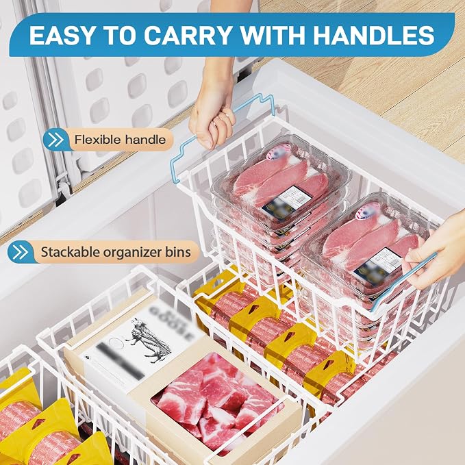 SUNALLY Freezer Organizer Bins, 8 Pack Stackable Pantry Storage Bins, White | Chest Freezer Organizer for 5-7 Cu.FT Deep Freezer to Sort Frozen Meats & Food, Wire Baskets for Pantry Organizers & Storage - Image 3