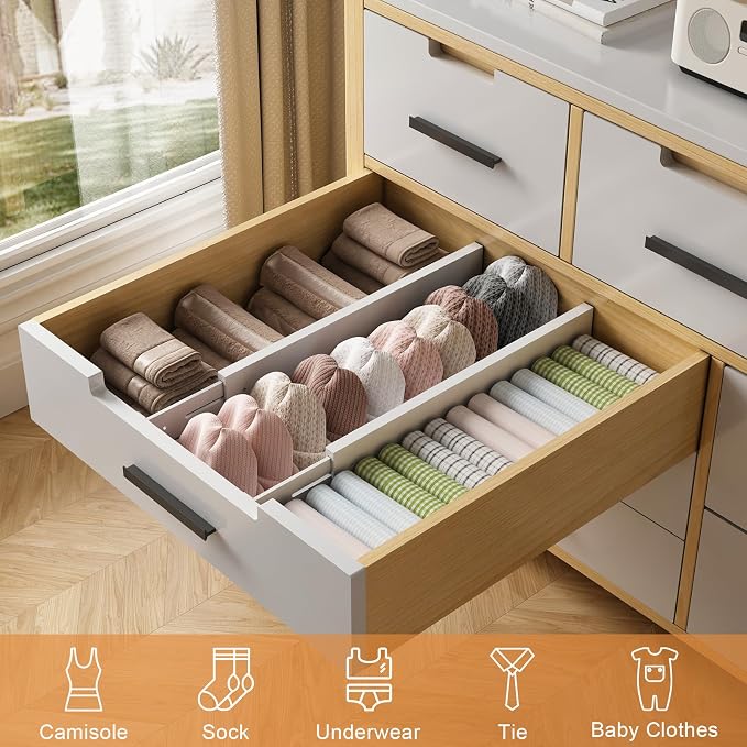 Bamboo Drawer Dividers, Adjustable Drawer Organizers, Fits 17.6–21" Drawers | 2.5" High, 8 Pack Expandable Drawer Separators for Kitchen, Nursery, Dressers & Office Storage, White - Image 4