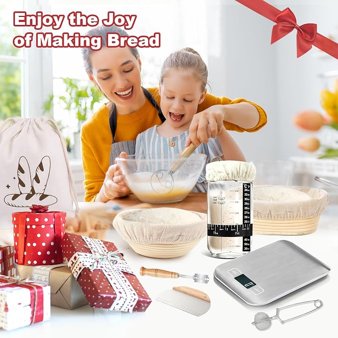 Sourdough Starter Kit with Scale, Glass Jar, Banneton Bread Proofing Basket | Complete Sourdough Bread Baking Supplies, Sour Dough Making Essentials Tools, Gift for Bakers Beiginner, Women, Wife, Mom - Image 7