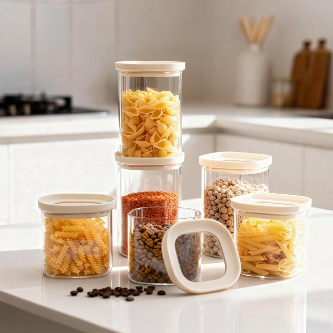 Glass Food Storage Jar with Glass Lid in Square Shape, Food Canister Set with Airtight Lids, Pantry Jars for Kitchen Organization, Food Storage Containers in Set of 6 - Image 4