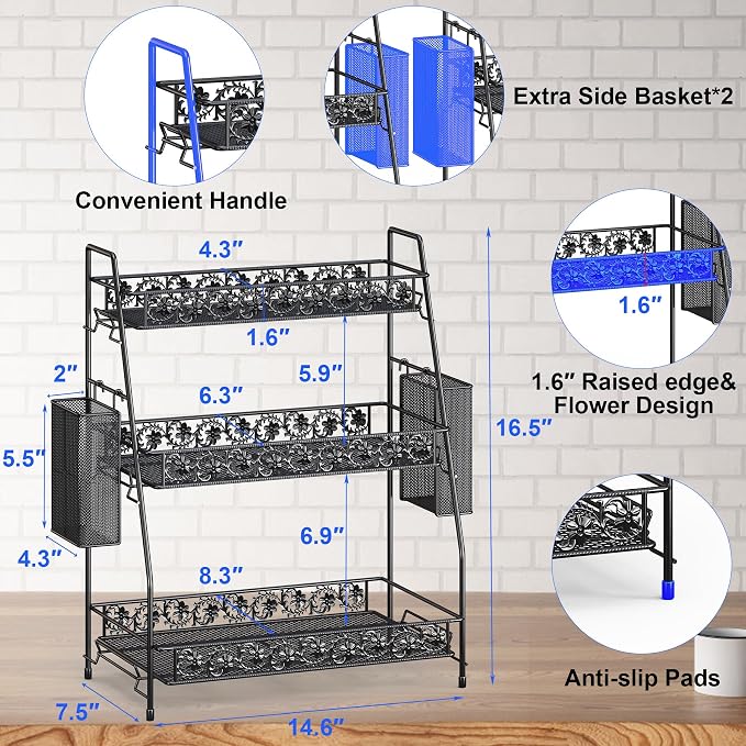 3 Tier Shelf Storage Rack Organizer for Countertop Spice Racks | Organizer for Spice Racks Snacks in Kitchen/Sink/Bedroom/Living room/Office/Plant Full Metal - Image 2