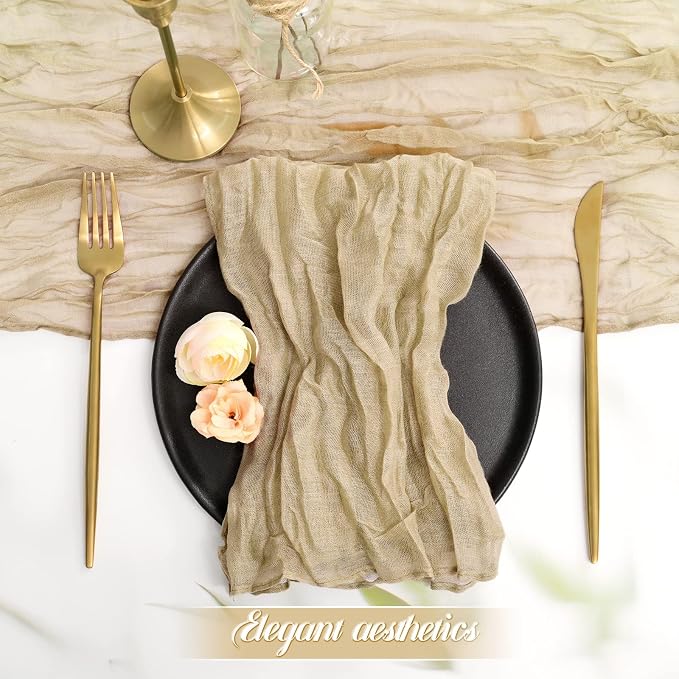 fani 60 Pack Gauze Cheesecloth Napkins, 20 x 20 in, Beige | Wrinkled Table Napkins, Soft Cotton, Rustic Decorative, Weddings, Party, Dinner Table, Everyday Use - Image 3