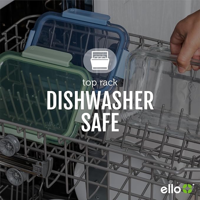 Ello Color Lock Glass Meal Prep Sets Leak-Proof Glass Food Storage Containers with Airtight BPA-Free Plastic Lids, Dishwasher, Microwave, and Freezer Safe - Image 6