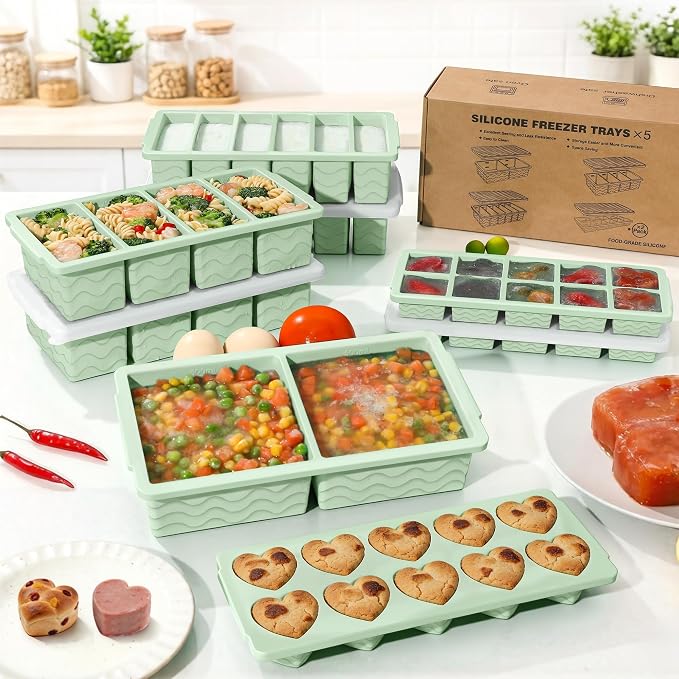 Silicone Freezer Molds for Food, 5-Pack with Steel Rim for Meal Prep | 100% Food-Grade Silicone, BPA-Free, Oven and Dishwasher Safe. Perfect for Freezing Lasagna, Casseroles, Soups & Sauces - Image 7