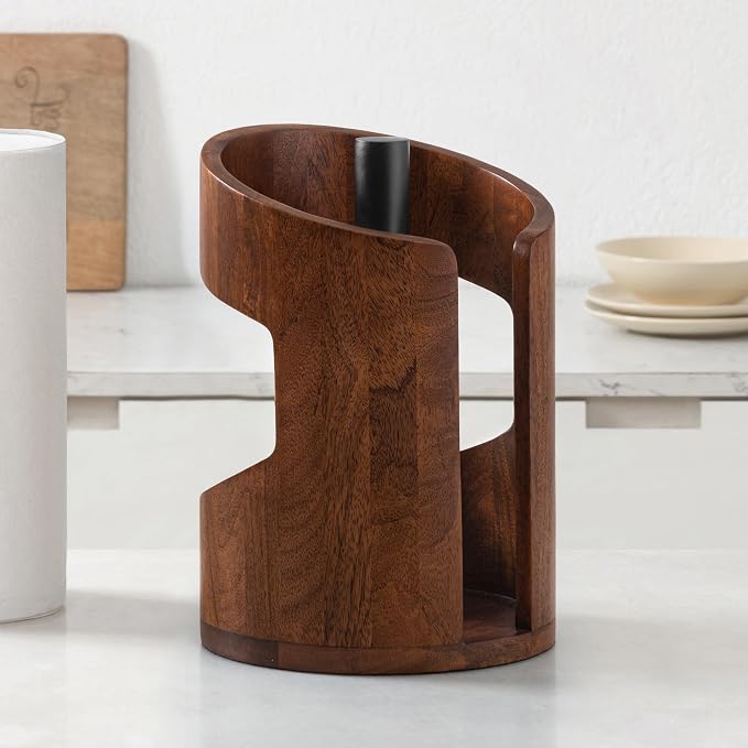 Anji Mountain Wooden Paper Towel Holder with Metal Holder, Holder Stand for Kitchen Roll Organizer & Kitchen Dining Table Home Décor, Countertop Fits Jumbo & Mega Rolls - Walnut/Black, Arc Hold by AnjiMountain