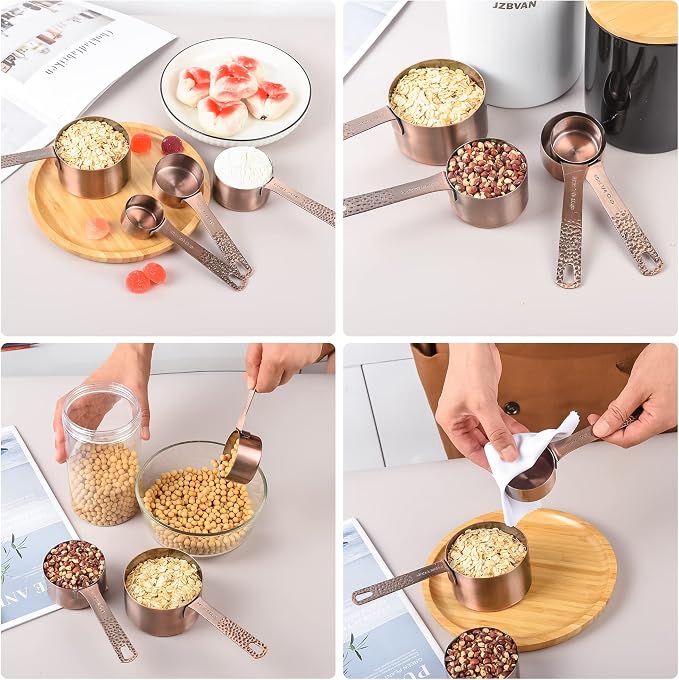Measuring Cups and Spoons Set 10, Copper Measuring Cups and Spoons Set for Baking & Kitchen, Metric & US Stainless Steel 4 Measure Cups and 5 Spoons with Leveler - Image 7