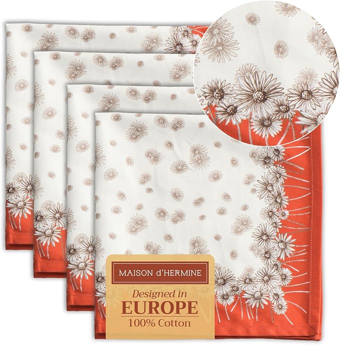 Maison d' Hermine Cloth Napkins Set of 4 Reusable 100% Cotton (20" x 20") | Everyday Square Napkins Cloth Washable Dinner Wedding Restaurant Hotel Kitchen Thanksgiving Christmas - Bagatelle by MaisondHermine