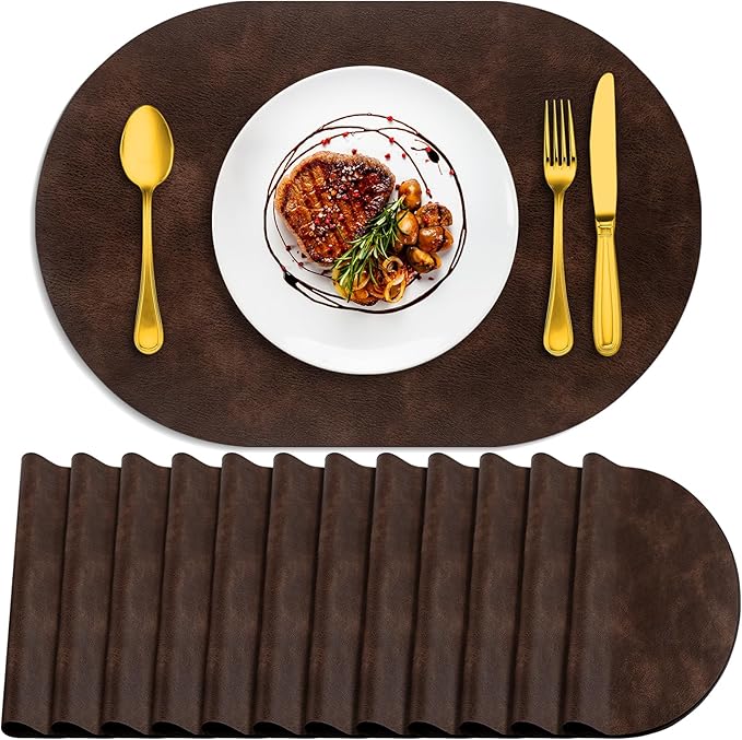 ADRIMER Placemats, Heat Resistant Oval Placemats Set of 12 Washable 12 x 17 Inch, Waterproof Table Mats, Wipeable Pu Place Mats for Kitchen, Dining Room, Coffee by Adrimersdreamistobeanindispensablecompanioninyourlife