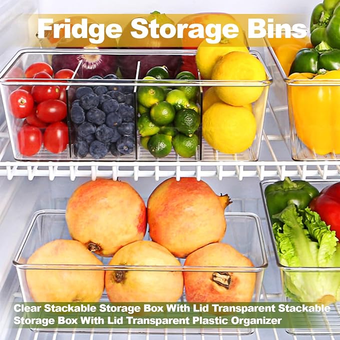 4PCS Food Storage Organizer Bins Clear Plastic Removable Snack Organizer Pantry Organization Storage Racks with Removable Divider,Perfect for Kitchen,Fridge,Cabinet,Bathroom Organization - Image 4