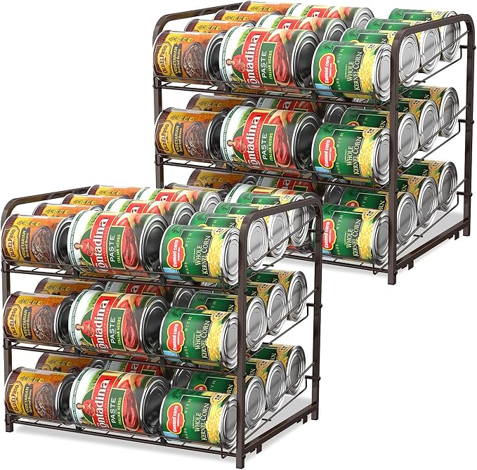 BTY Can Organizer for Pantry Stackable 2 Pack, Can Storage Organizer Rack Stacking Can Dispensers Small Space Holds up to 36 Cans for Pantry, Kitchen, Cabinet- Brown by BTY