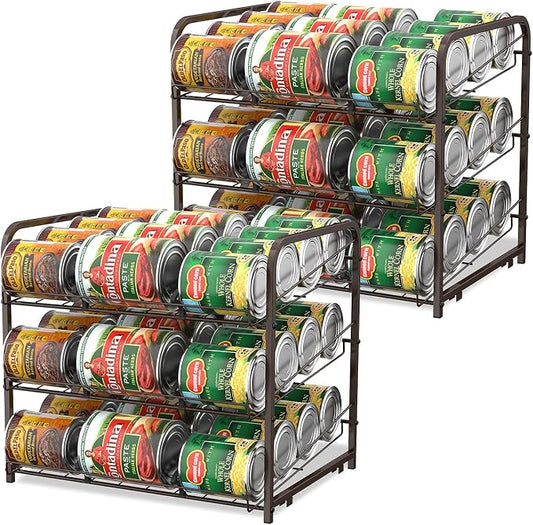 BTY Can Organizer for Pantry Stackable 2 Pack, Can Storage Organizer Rack Stacking Can Dispensers Small Space Holds up to 36 Cans for Pantry, Kitchen, Cabinet- Brown by BTY