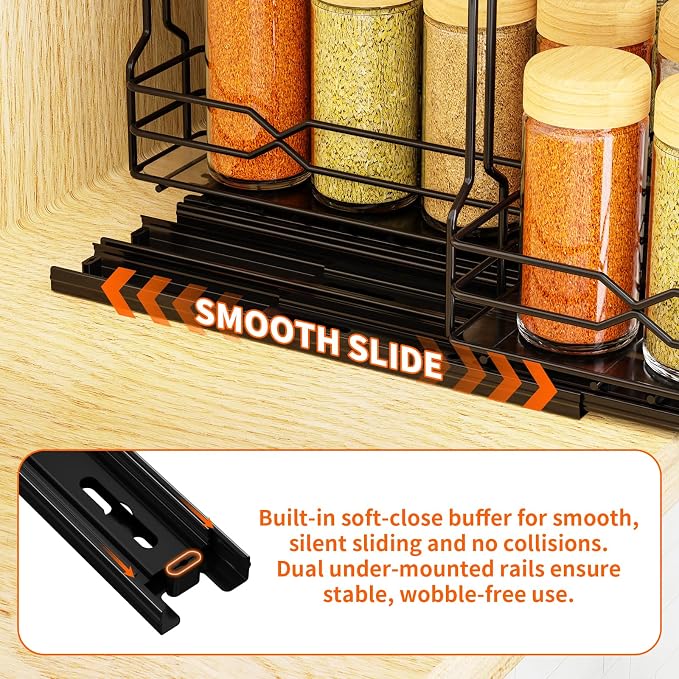 RCHYFEED 3 Pack Pull Out Spice Rack Organizer for Cabinet,2.1 Wx10.5 Dx8 H | Chrome,2 Tier Heavy Duty Cabinet Spice Organizer,Tape or Screw Mount Available Perfect for Cabinet & Pantry,Jars Not Included - Image 7