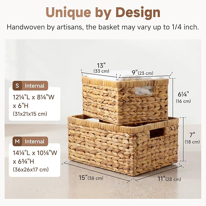 StorageWorks Wicker Storage Baskets for Shelves, Hyacinth Baskets, 2-Pack | Wicker Baskets for Organizing, Decorative Organizers with Handles, Wicker Baskets for Storage, Woven Baskets for Storage - Image 3
