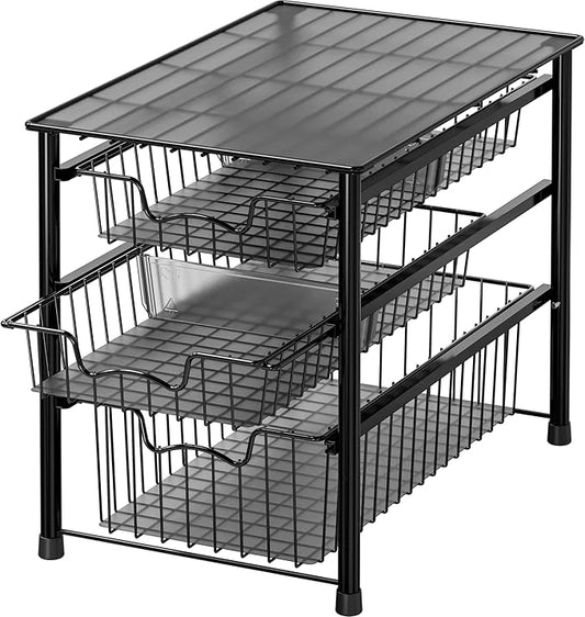 Simple Houseware Stackable 3 Tier Sliding Basket Organizer Drawer, Black by SimpleHouseware