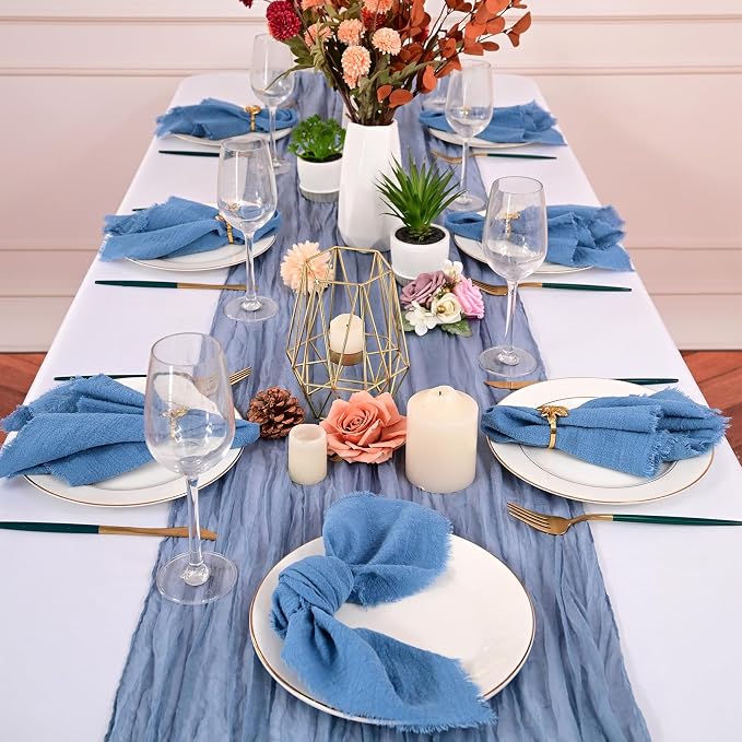 36 Pack Cyan Cloth Napkins, 16 x 16 Inch Cotton with Fringe Settings | Handmade washable reusable cotton dinner napkins in bulk for weddings, parties, rustic boho table settings - Image 9