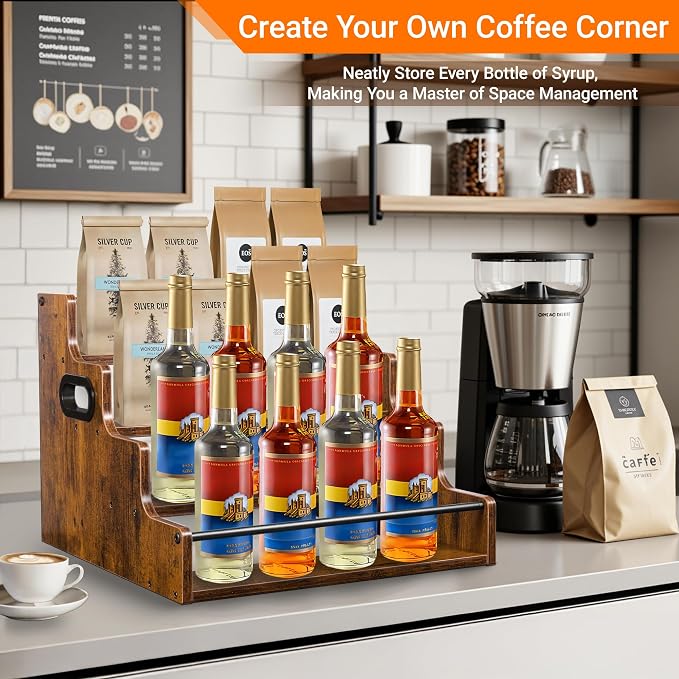 YQBRAO 2-Pack 4-Tier Liquor Bottle Display Shelf, 16-Inch, Rustic Brown | Two racks hold up to 32 bottles total for bourbon, spirits, home bars, dining areas, and entertaining spaces. - Image 5