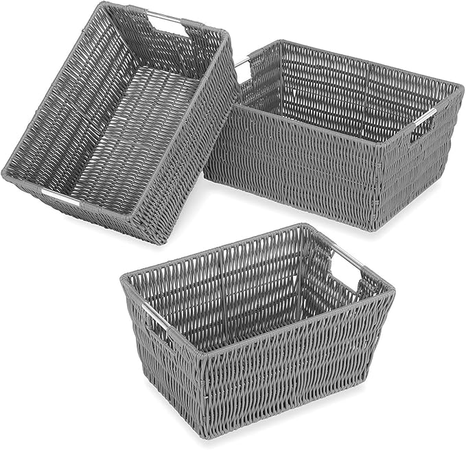 Whitmor 18 Pack Storage Baskets, Large Woven Baskets for Storage Shelves Home, Pantry Baskets Organization and Storage, GREY. by Whitmor