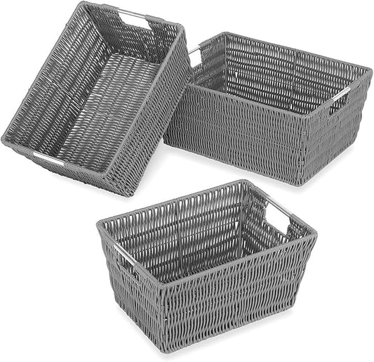 Whitmor 18 Pack Storage Baskets, Large Woven Baskets for Storage Shelves Home, Pantry Baskets Organization and Storage, GREY. by Whitmor