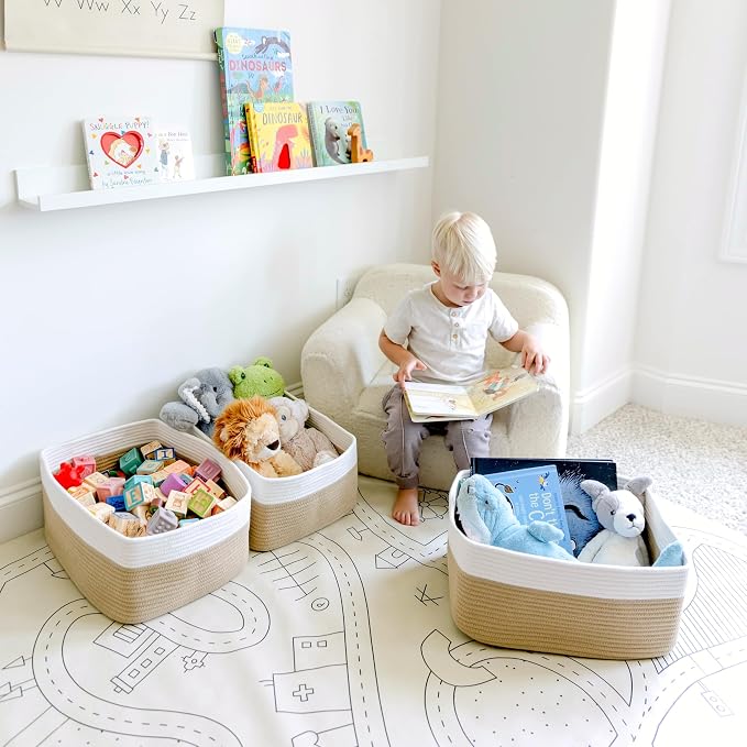 NaturalCozy Storage Baskets 16.8”x13”x7.6” Cotton Rope Woven Baskets for Organizing 3-Pack | Toy Storage Bins | Basket for Shelves, Laundry, Blanket, Clothes, Closet, Kitchen, Bathroom, Gifts - Image 8